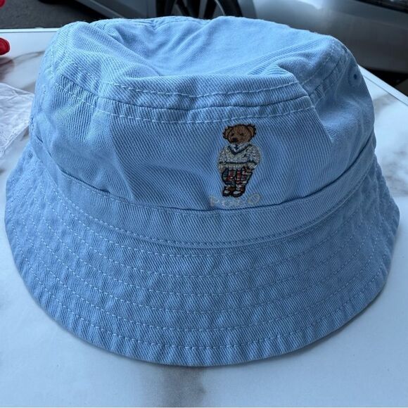 Polo Ralph Lauren Baby Bucket Hat 3M-9M Blue Bear Logo Embroidered Cotton Cap - Picture 16 of 17